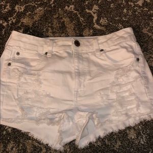 american eagle high waisted white jean shorts